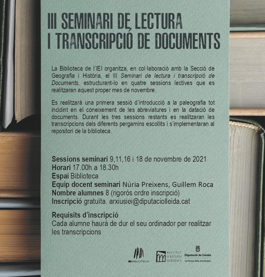 III SEMINARI DE LECTURA I TRANSCRIPCIÓ DE DOCUMENTS 2021
